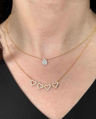 18K Yellow Gold Four Leaf Clover Convertible to Four Heart Diamond Necklace 0.38 Carats