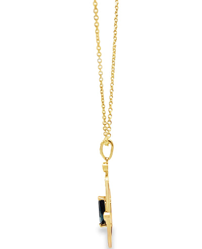 14K Yellow Gold Blue Sapphire and Diamond Pendant Necklace