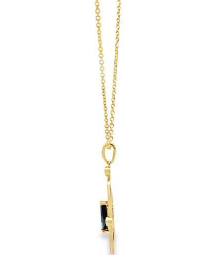 14K Yellow Gold Blue Sapphire and Diamond Pendant Necklace