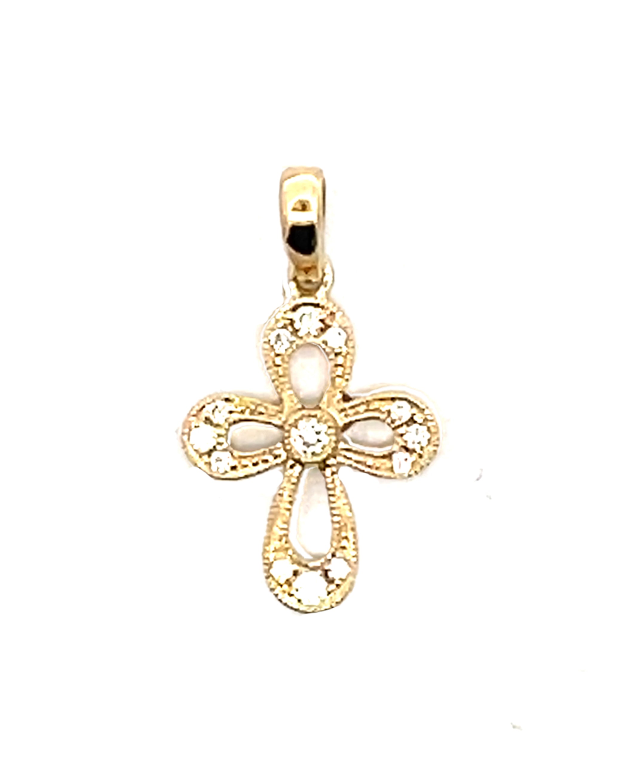 14K Yellow Gold Small Diamond Cross Pendant