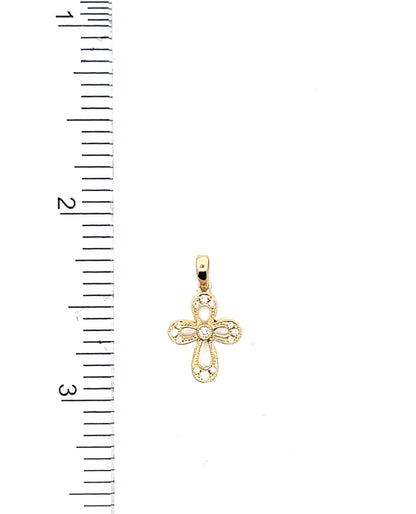 14K Yellow Gold Small Diamond Cross Pendant