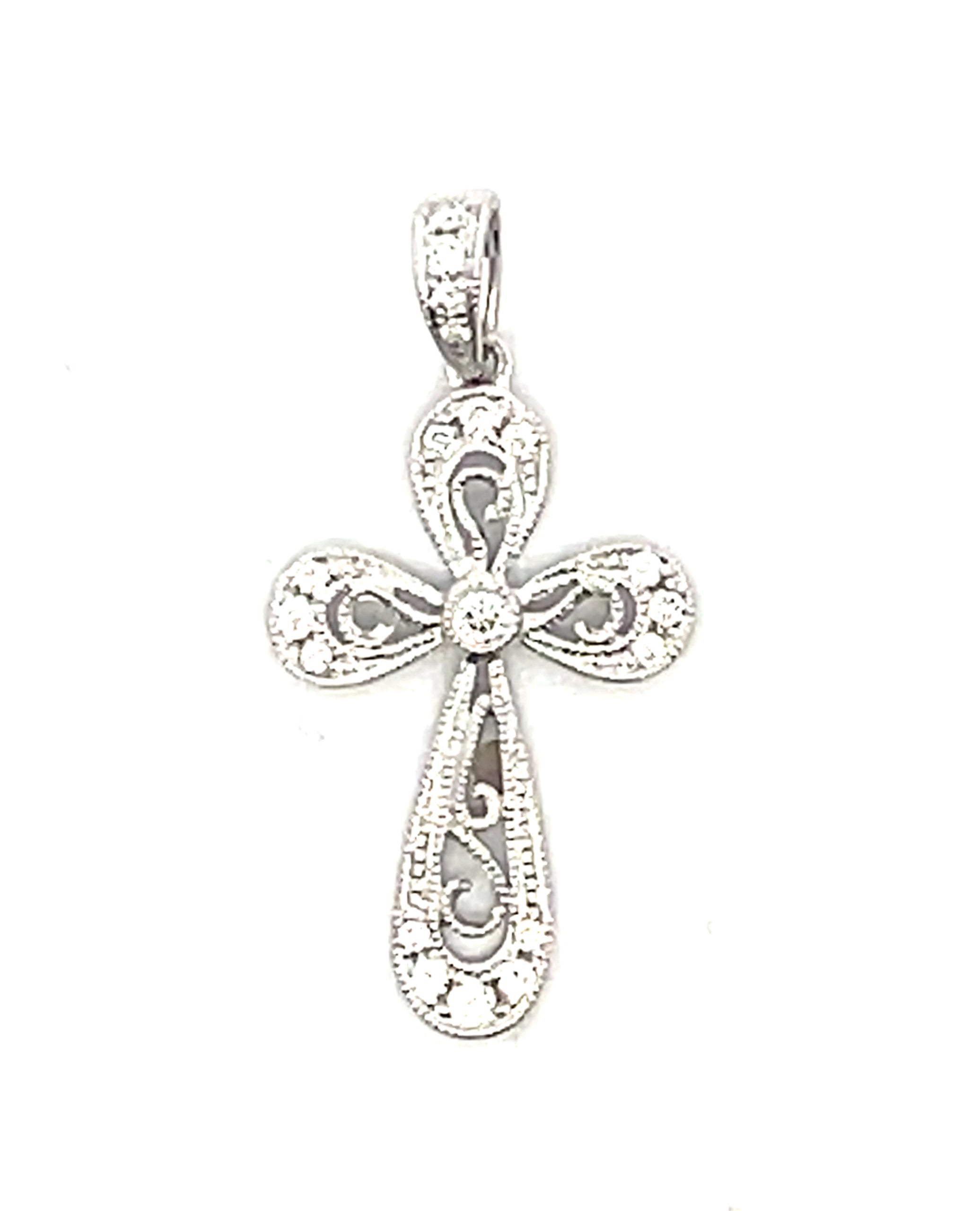 14K White Gold Diamond Cross Pendant