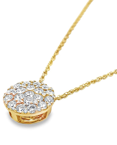 Allison Kaufman 14K Yellow Gold Diamond Circle Pendant Necklace 1.00 Carats