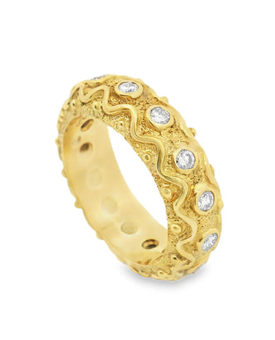 18K Yellow Gold Band with Diamonds- Size 7