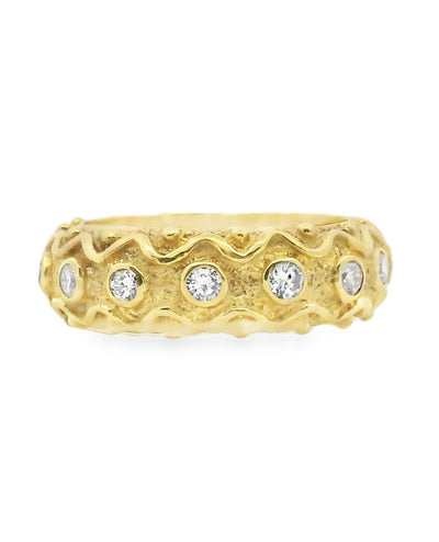 18K Yellow Gold Band with Diamonds- Size 7