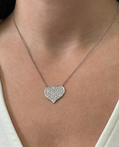 18K White Gold Pave Heart Necklace