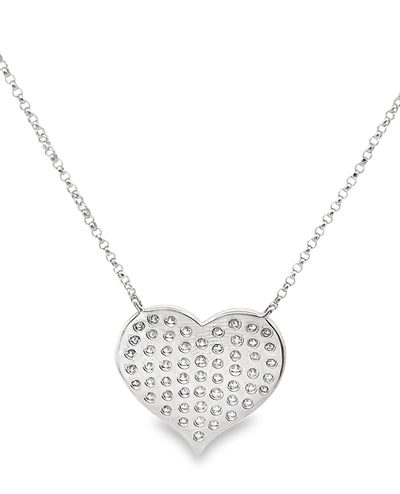 18K White Gold Pave Heart Necklace