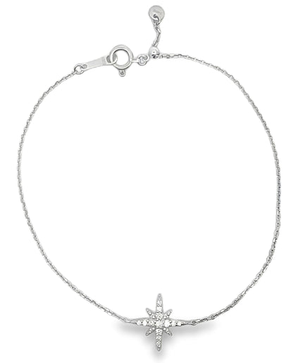 18K White Gold Star Diamond Bracelet 0.10 Carats Fully Adjustable Up to 7 Inches