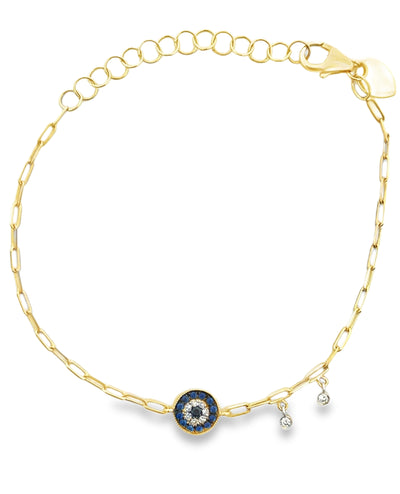 Meira T 1B7499 14K Yellow Gold Paperclip Chain Evil Eye Bracelet