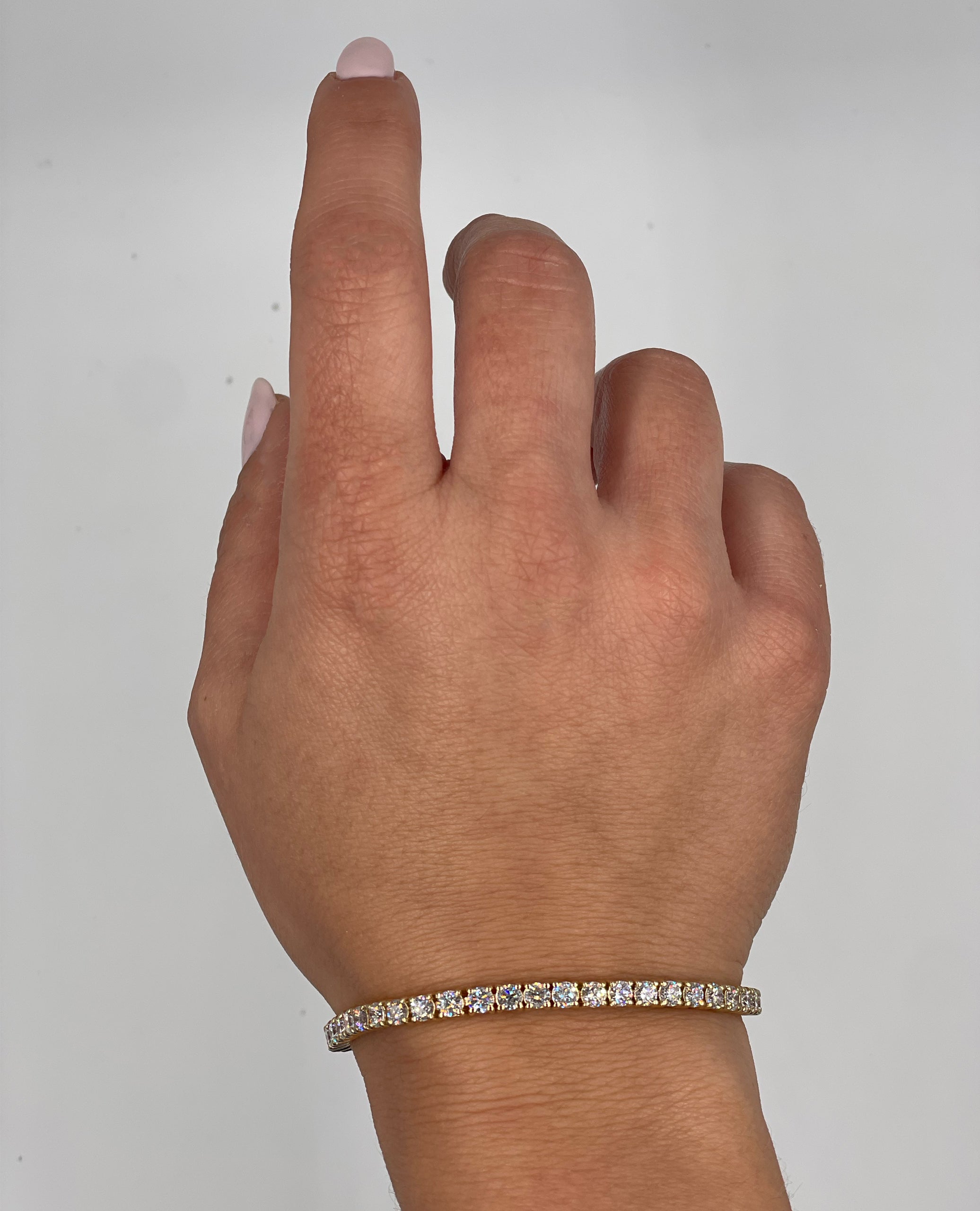 14K Yellow Gold Lab Grown 6.70 Carat Round Diamond Tennis Bracelet