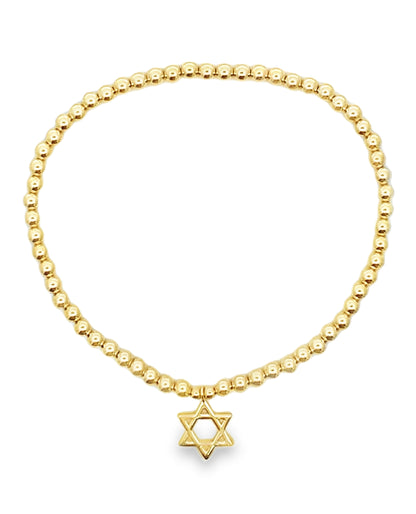 Gold Filled Stackable 3mm Ball Star of David Elastic Bracelet