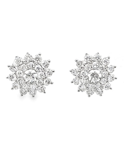 18K White Gold Diamond Cluster Stud Earrings with Pushbacks
