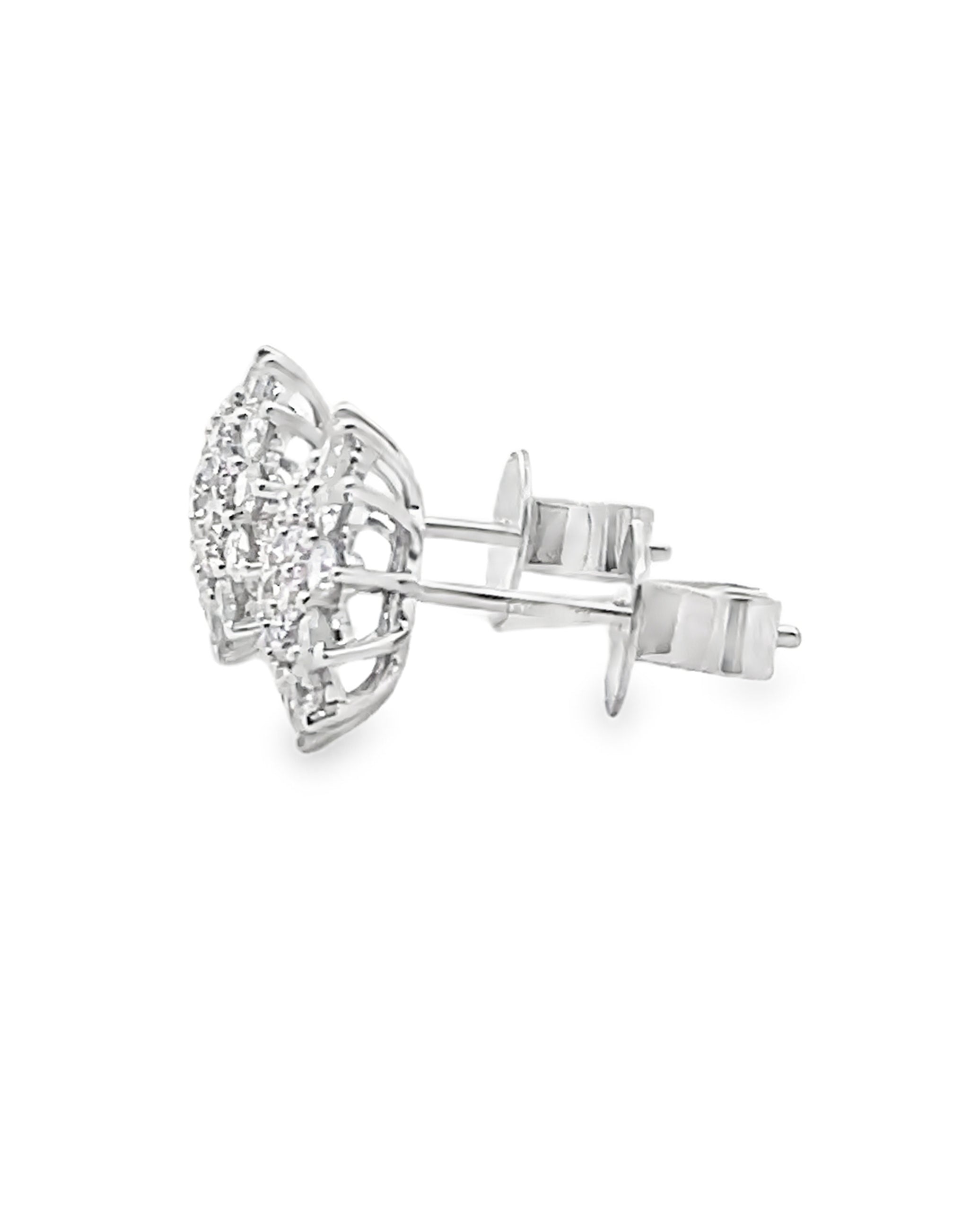 18K White Gold Diamond Cluster Stud Earrings with Pushbacks