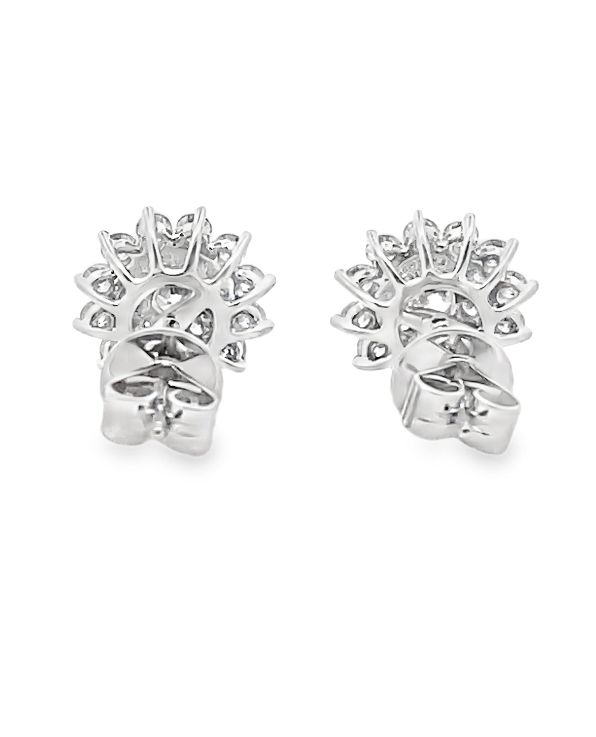 18K White Gold Diamond Cluster Stud Earrings with Pushbacks
