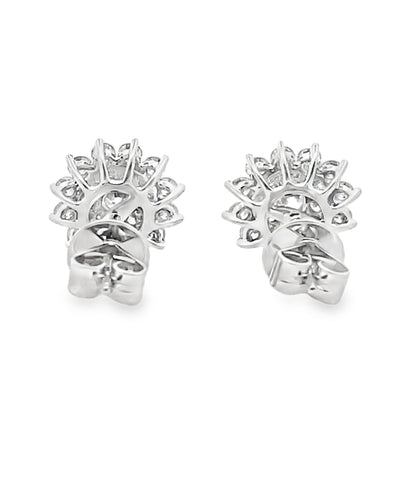 18K White Gold Diamond Cluster Stud Earrings with Pushbacks