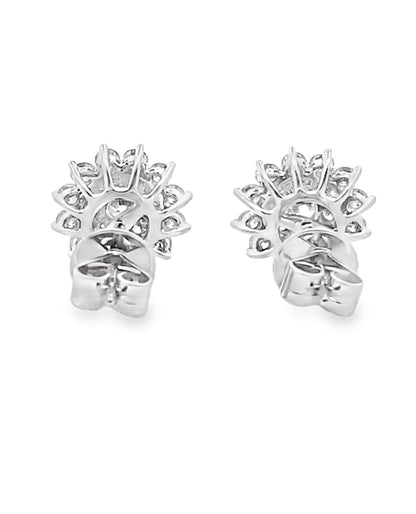 18K White Gold Diamond Cluster Stud Earrings with Pushbacks