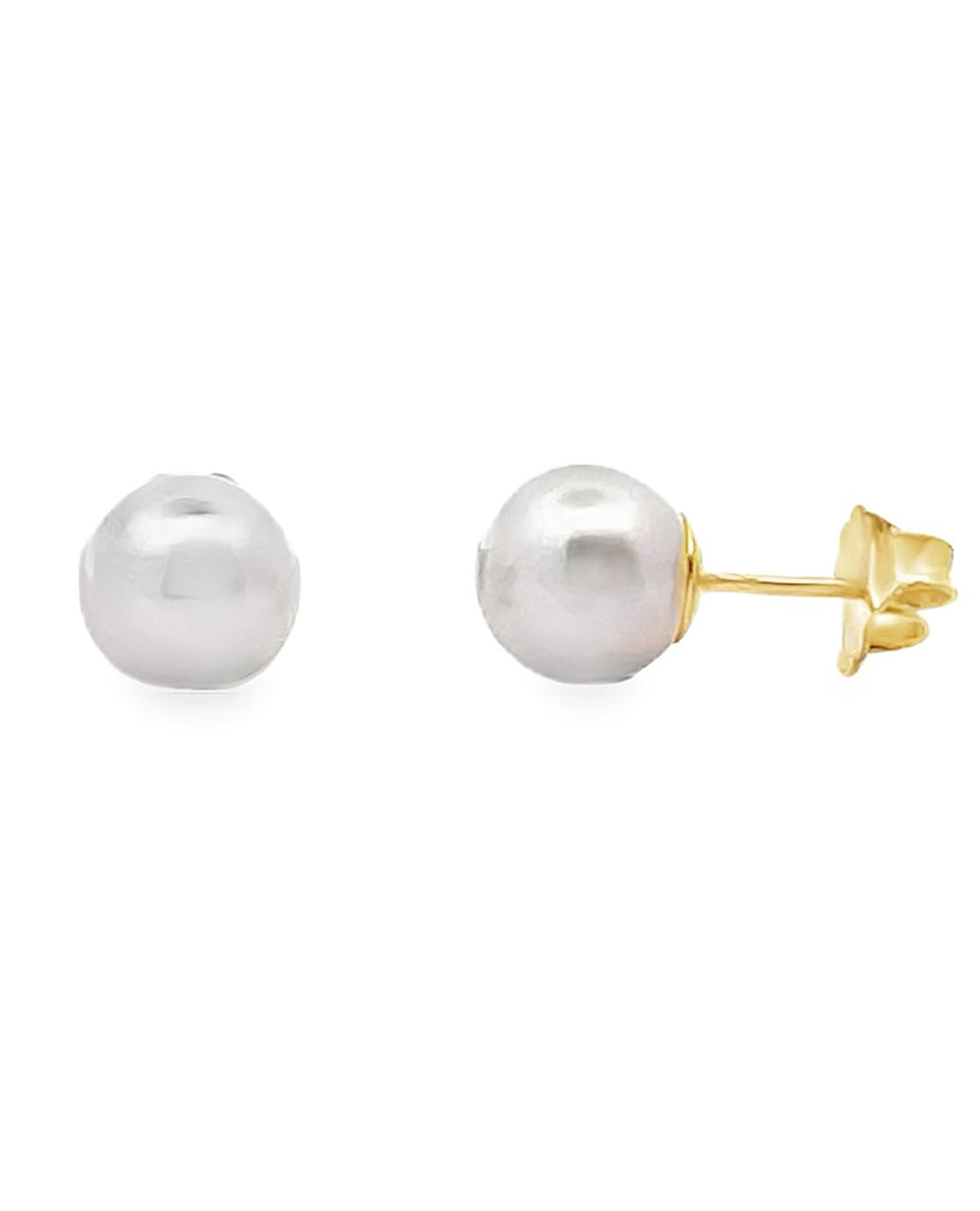14K Yellow Gold 7mm Akoya Pearl Stud Earrings with Pushbacks