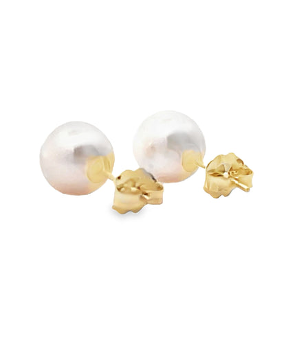 14K Yellow Gold 8.5mm Akoya Pearl Stud Earrings with Pushbacks