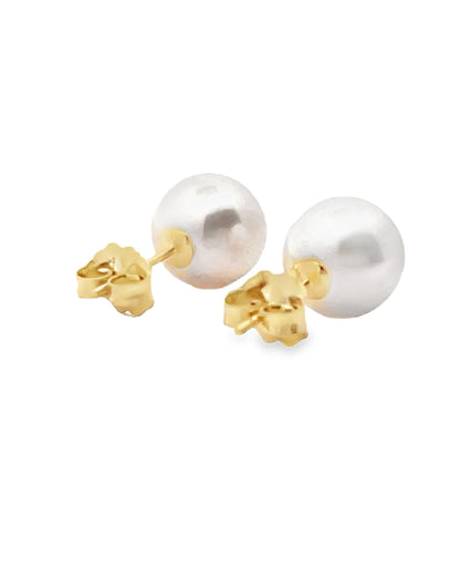 14K Yellow Gold 8.5mm Akoya Pearl Stud Earrings with Pushbacks