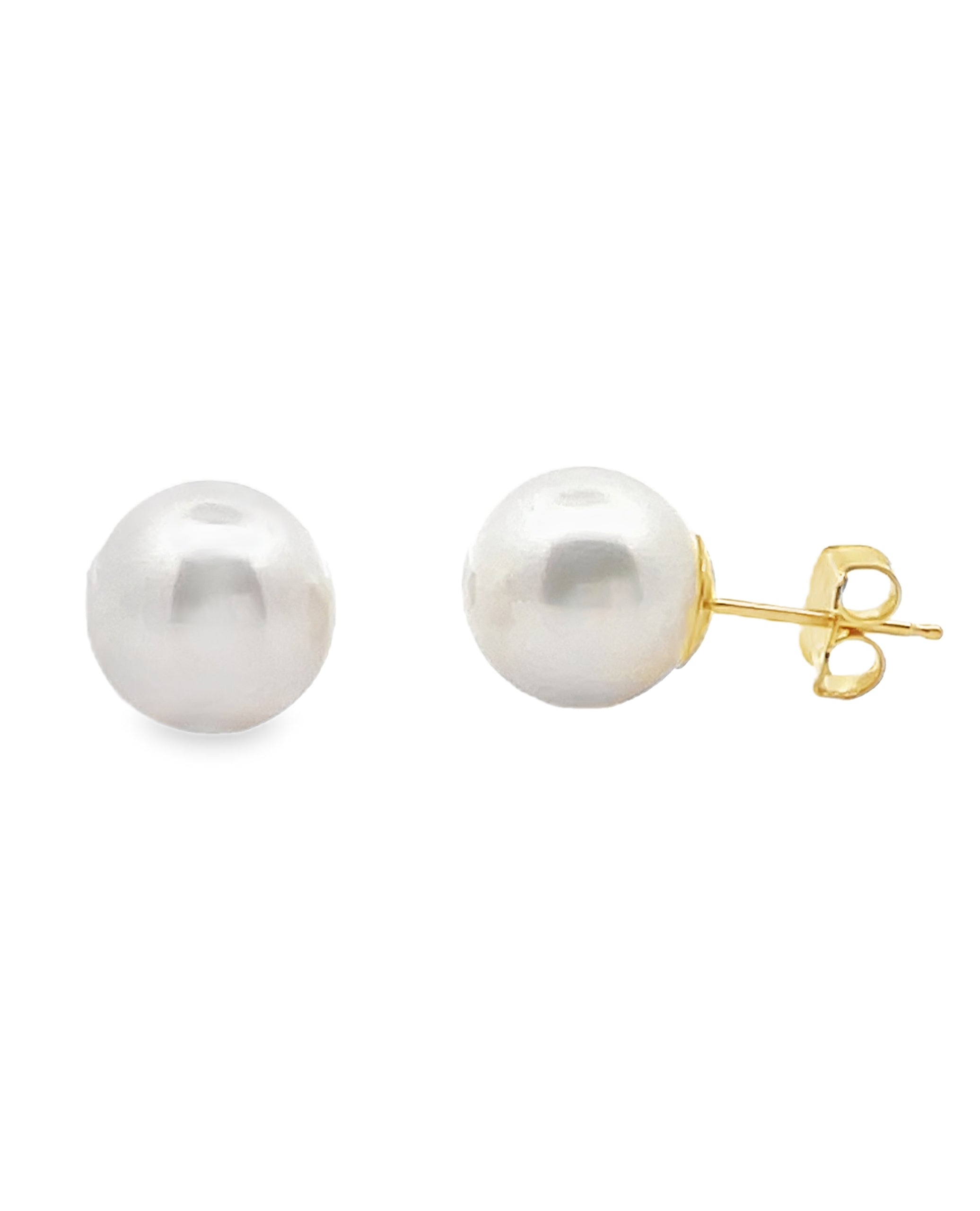 14K Yellow Gold 9.5mm Akoya Pearl Stud Earrings with Pushbacks