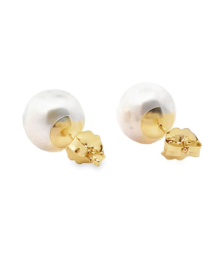 14K Yellow Gold 9.5mm Akoya Pearl Stud Earrings with Pushbacks
