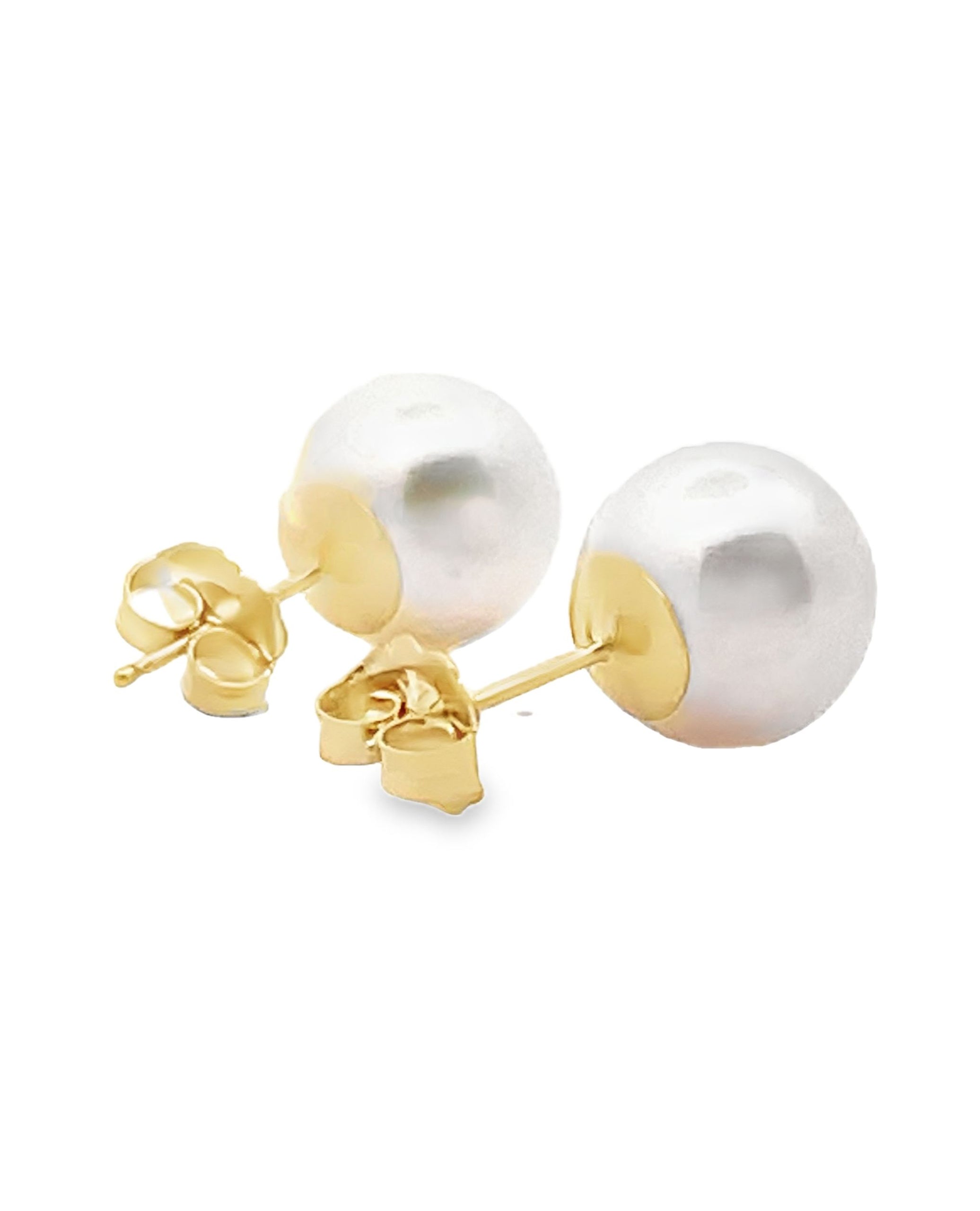 14K Yellow Gold 9.5mm Akoya Pearl Stud Earrings with Pushbacks