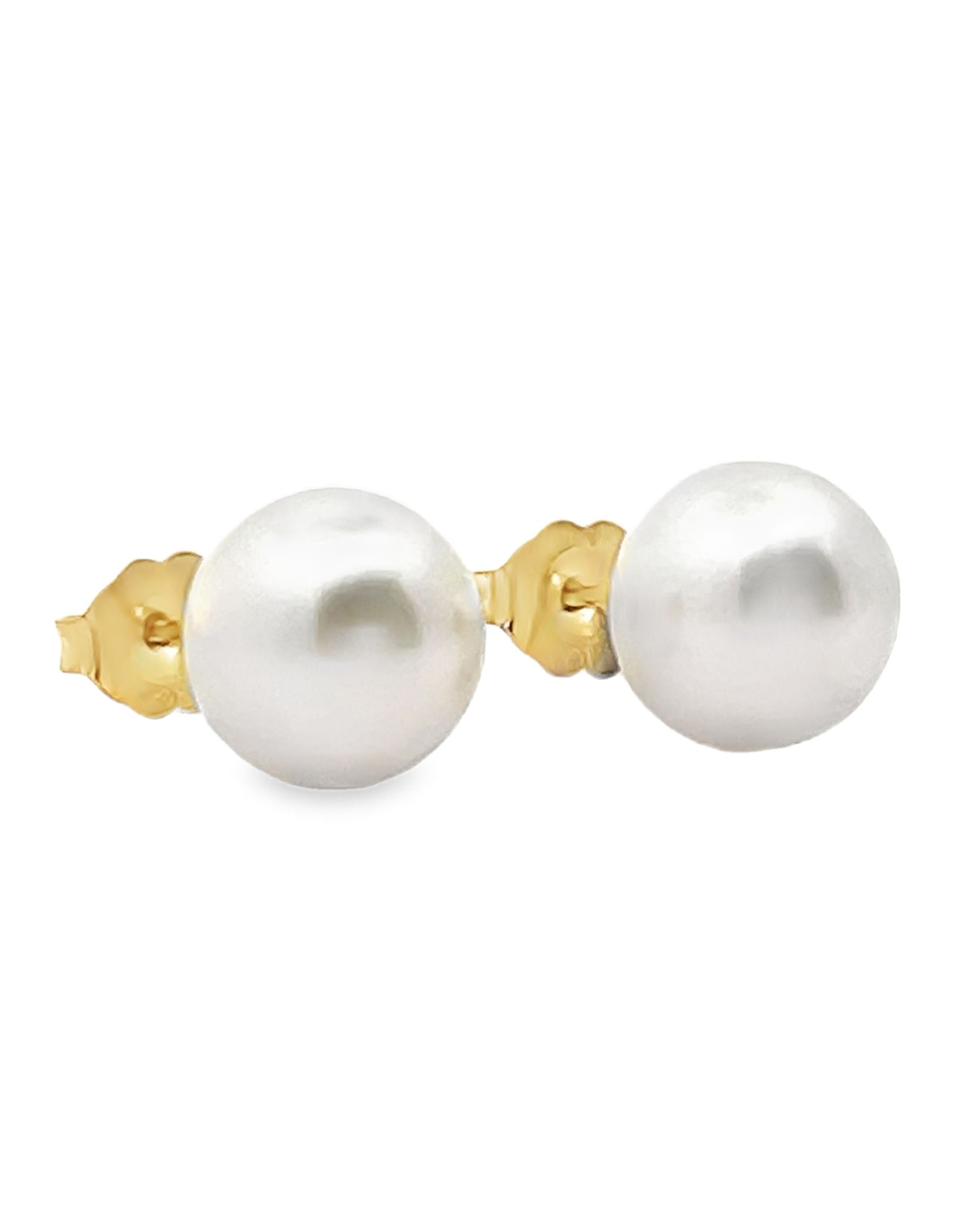 14K Yellow Gold 9-10mm South Sea Pearl Stud Earrings with Pushbacks
