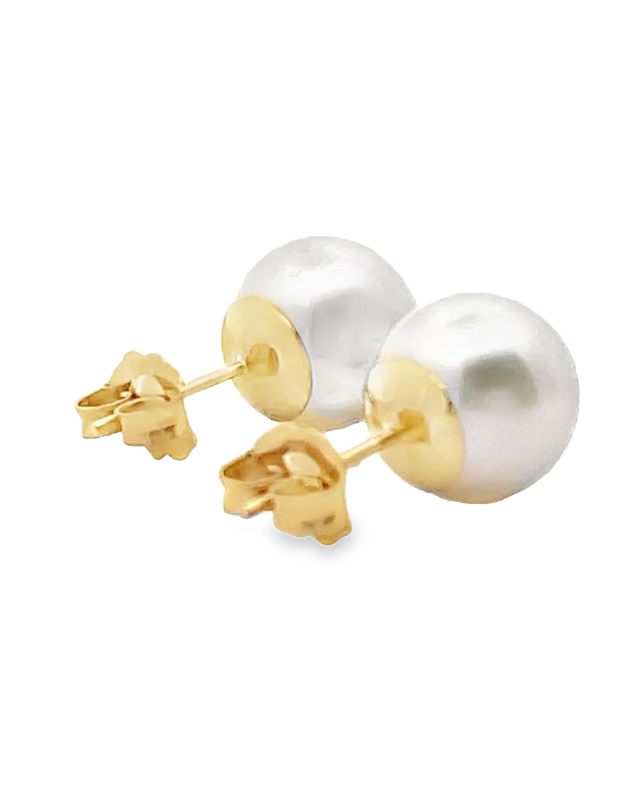 14K Yellow Gold 9-10mm South Sea Pearl Stud Earrings with Pushbacks