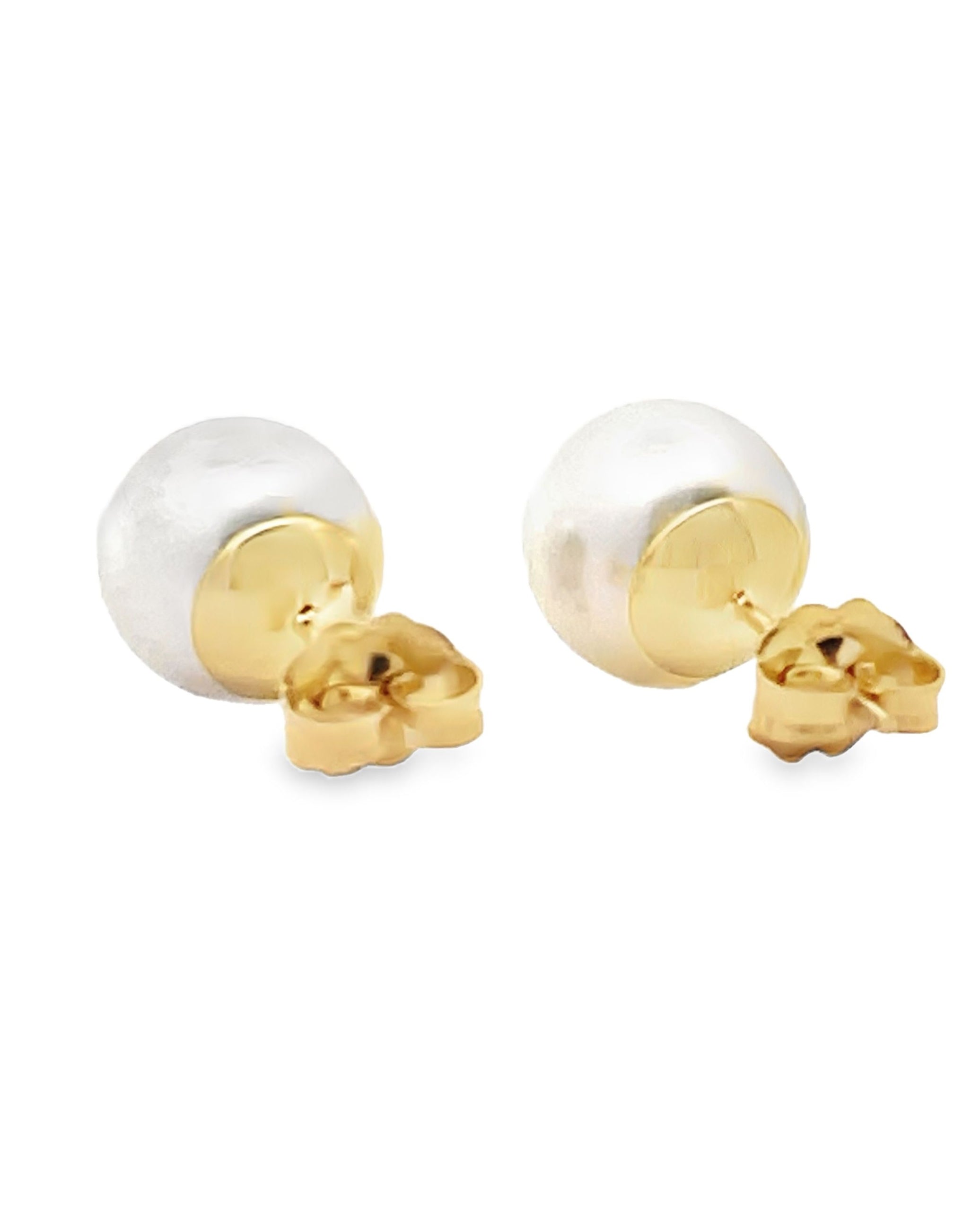 14K Yellow Gold 9-10mm South Sea Pearl Stud Earrings with Pushbacks