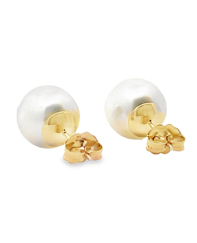 14K Yellow Gold 10mm White South Sea Pearl Earrings with Pushbacks