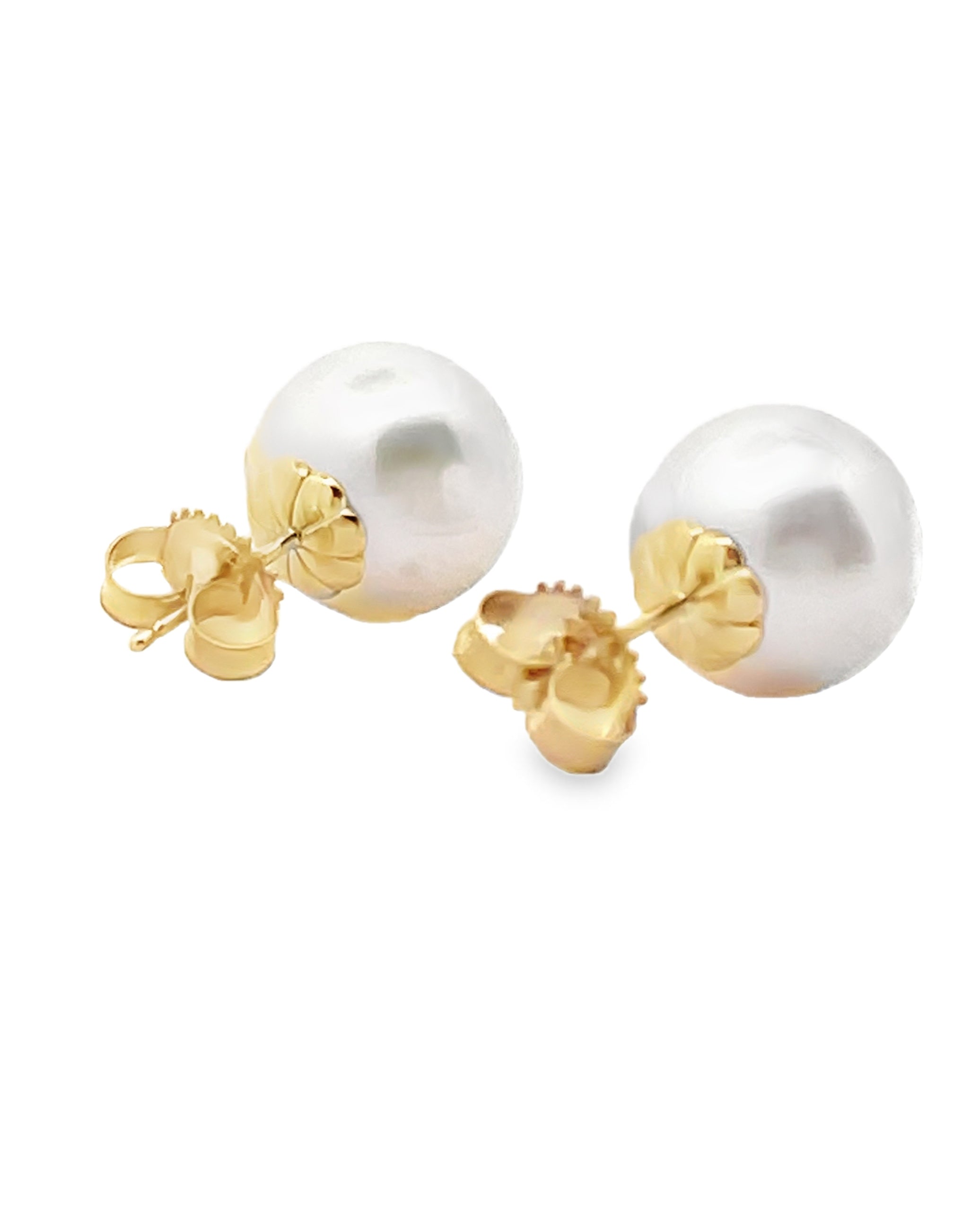 14K Yellow Gold 11mm South Sea Pearl Stud Earrings with Pushbacks