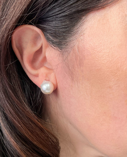 14K Yellow Gold 11mm South Sea Pearl Stud Earrings with Pushbacks