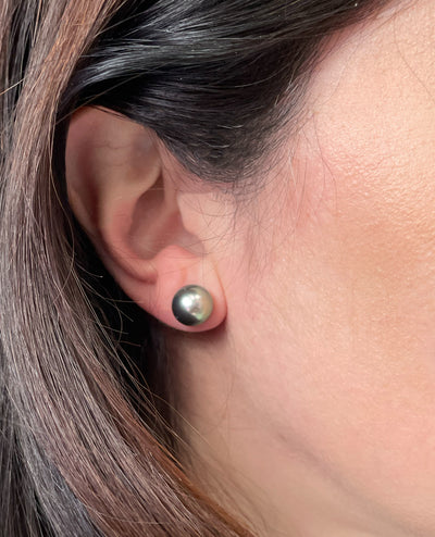 14K White Gold 10mm Tahitian Pearl Stud Earrings with Pushbacks
