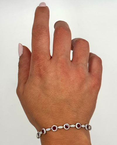 14K White Gold Ruby & Diamond Bracelet