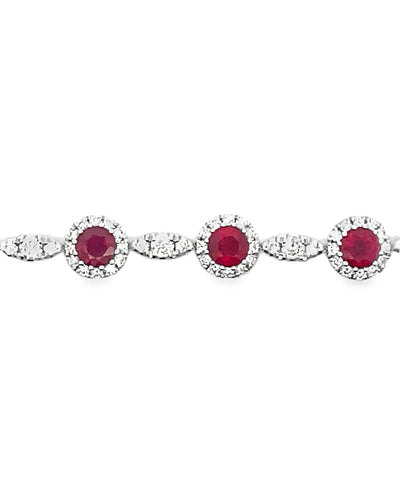 14K White Gold Ruby & Diamond Bracelet