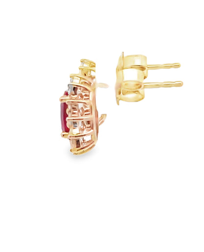14K Yellow Gold Ruby & Diamond Stud Earrings with Pushbacks
