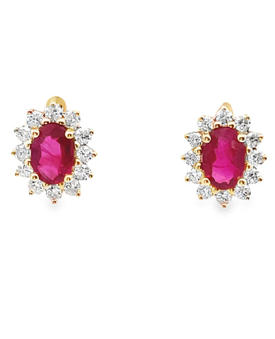 14K Yellow Gold Ruby & Diamond Stud Earrings with Pushbacks