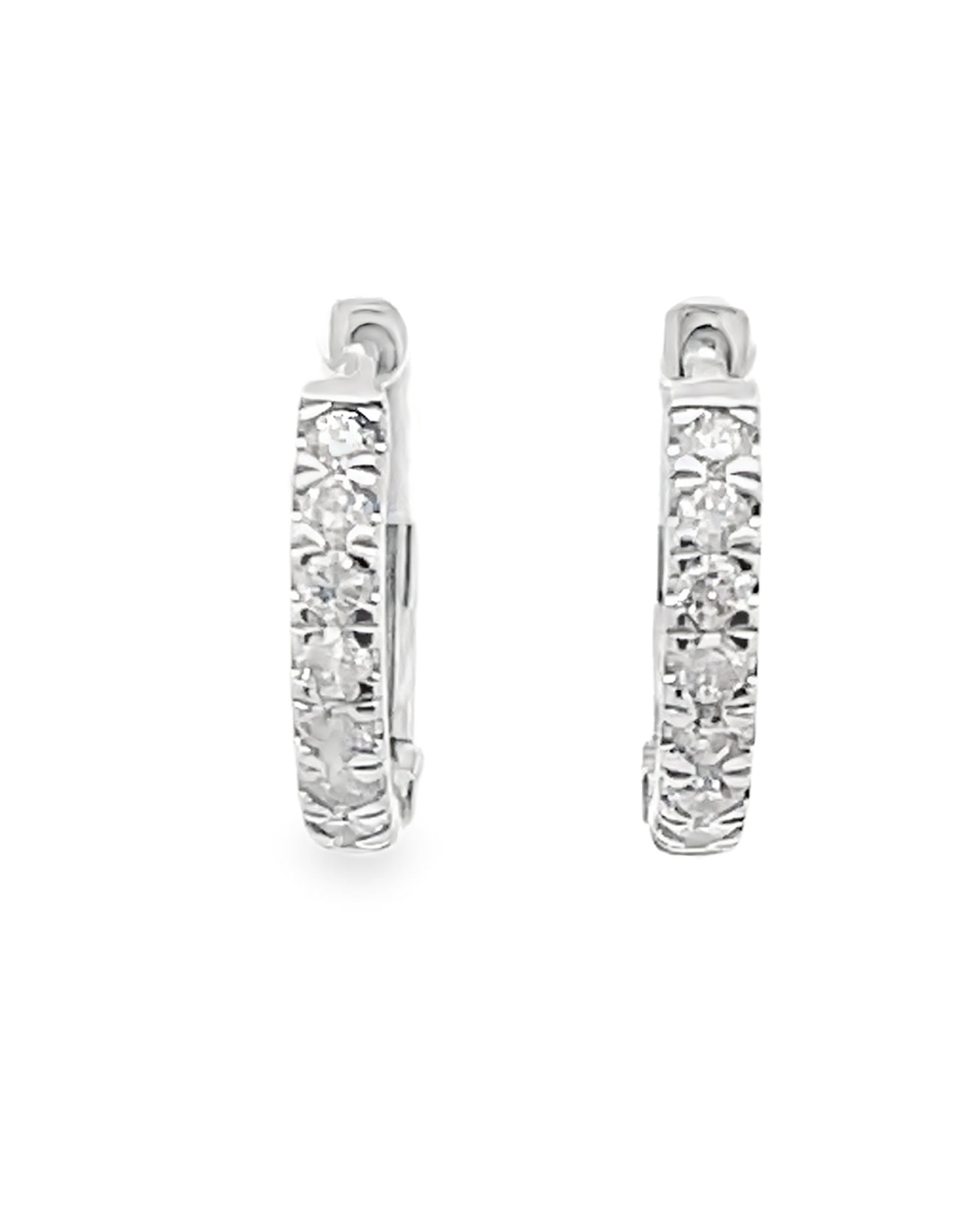 14K White Gold Huggie Hoop Diamond Earrings