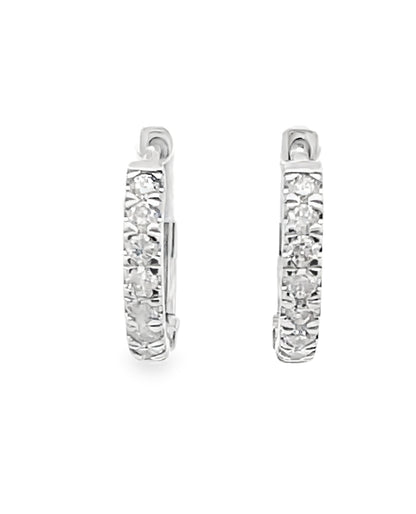 14K White Gold Huggie Hoop Diamond Earrings