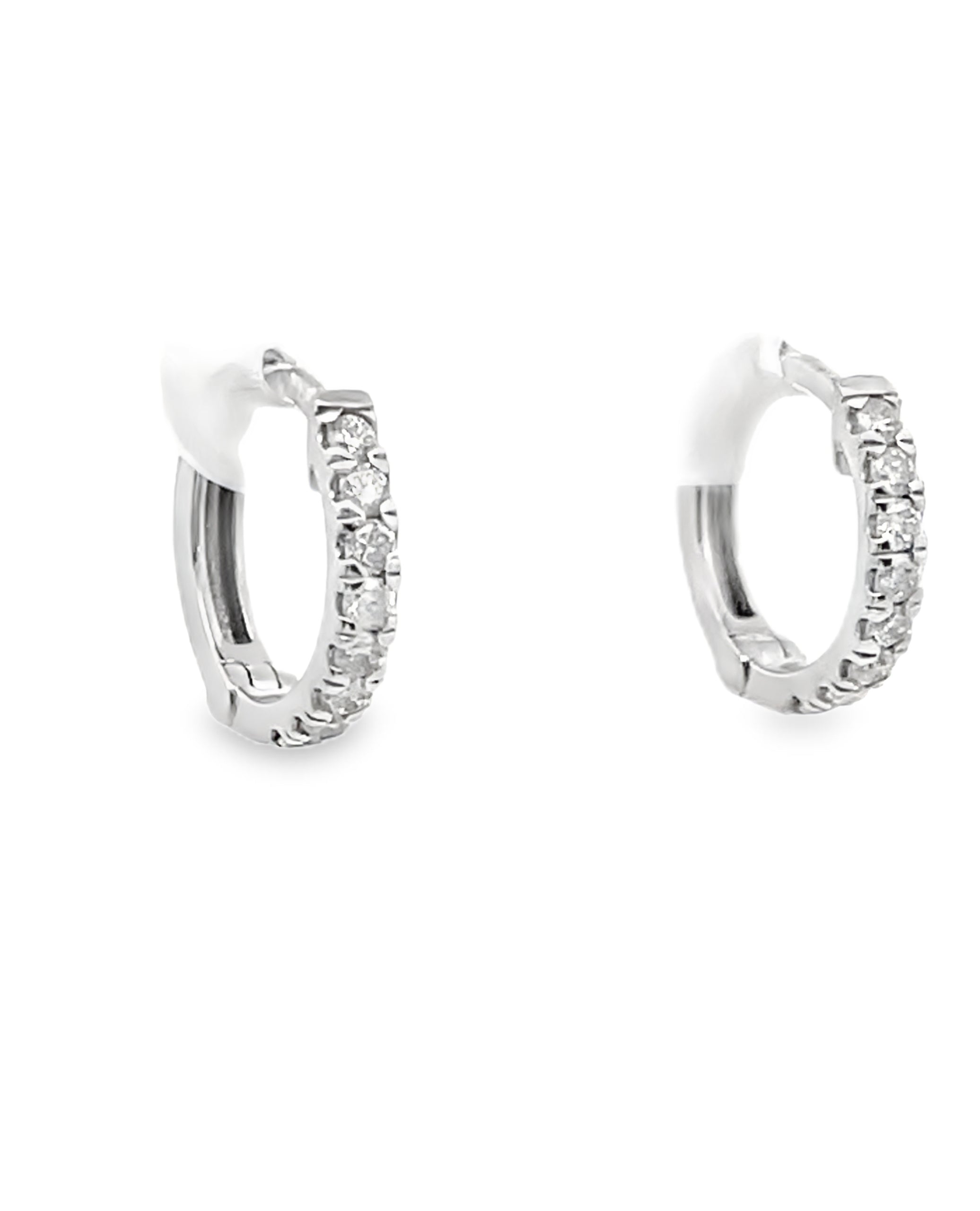14K White Gold Huggie Hoop Diamond Earrings