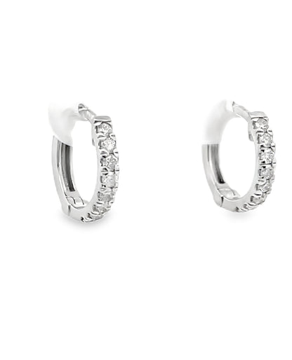 14K White Gold Huggie Hoop Diamond Earrings