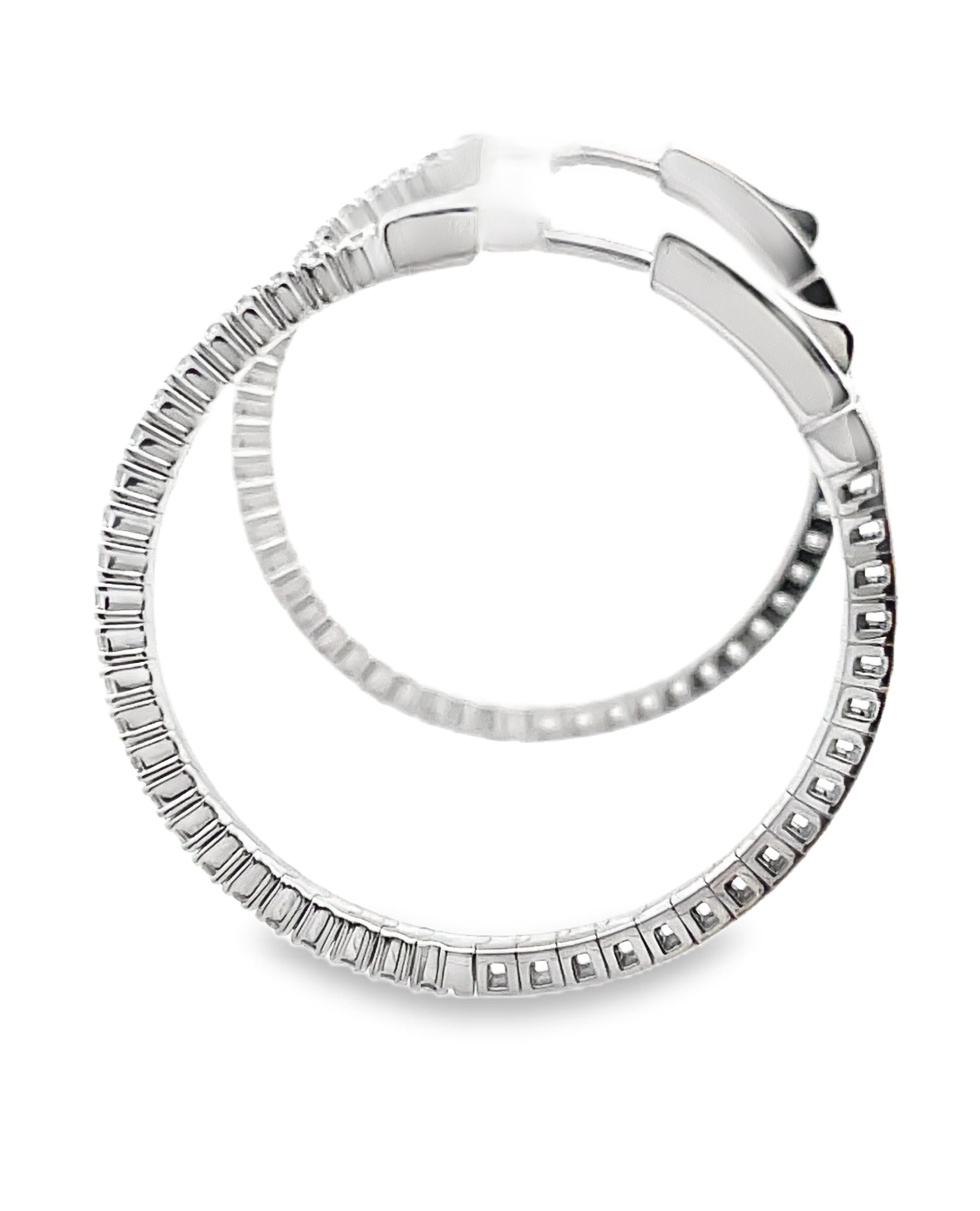 14K White Gold Diamond Hoop Earrings