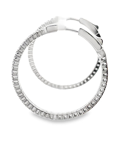 14K White Gold Diamond Hoop Earrings