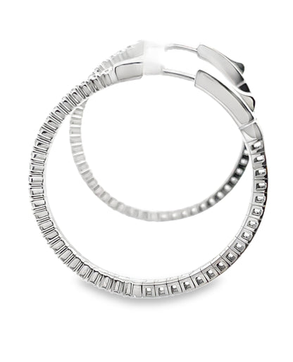 14K White Gold Diamond Hoop Earrings