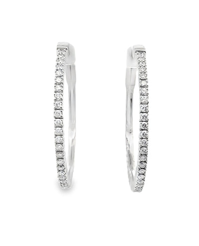14K White Gold Diamond Hoop Earrings