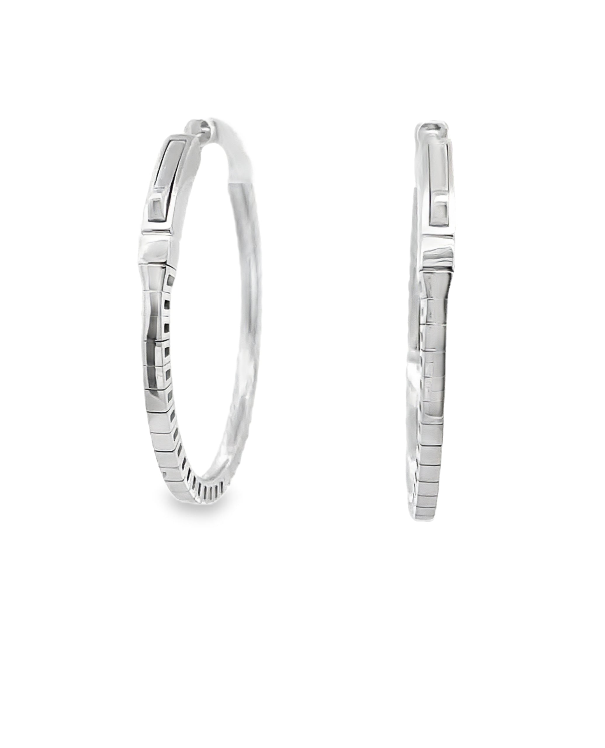 14K White Gold Diamond Hoop Earrings