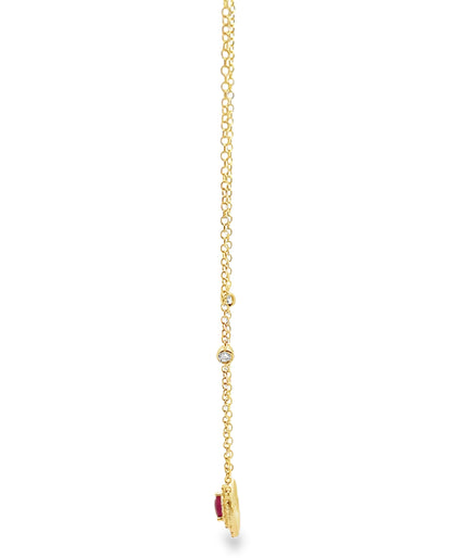 14K Yellow Gold Ruby & Diamond Pendant Necklace