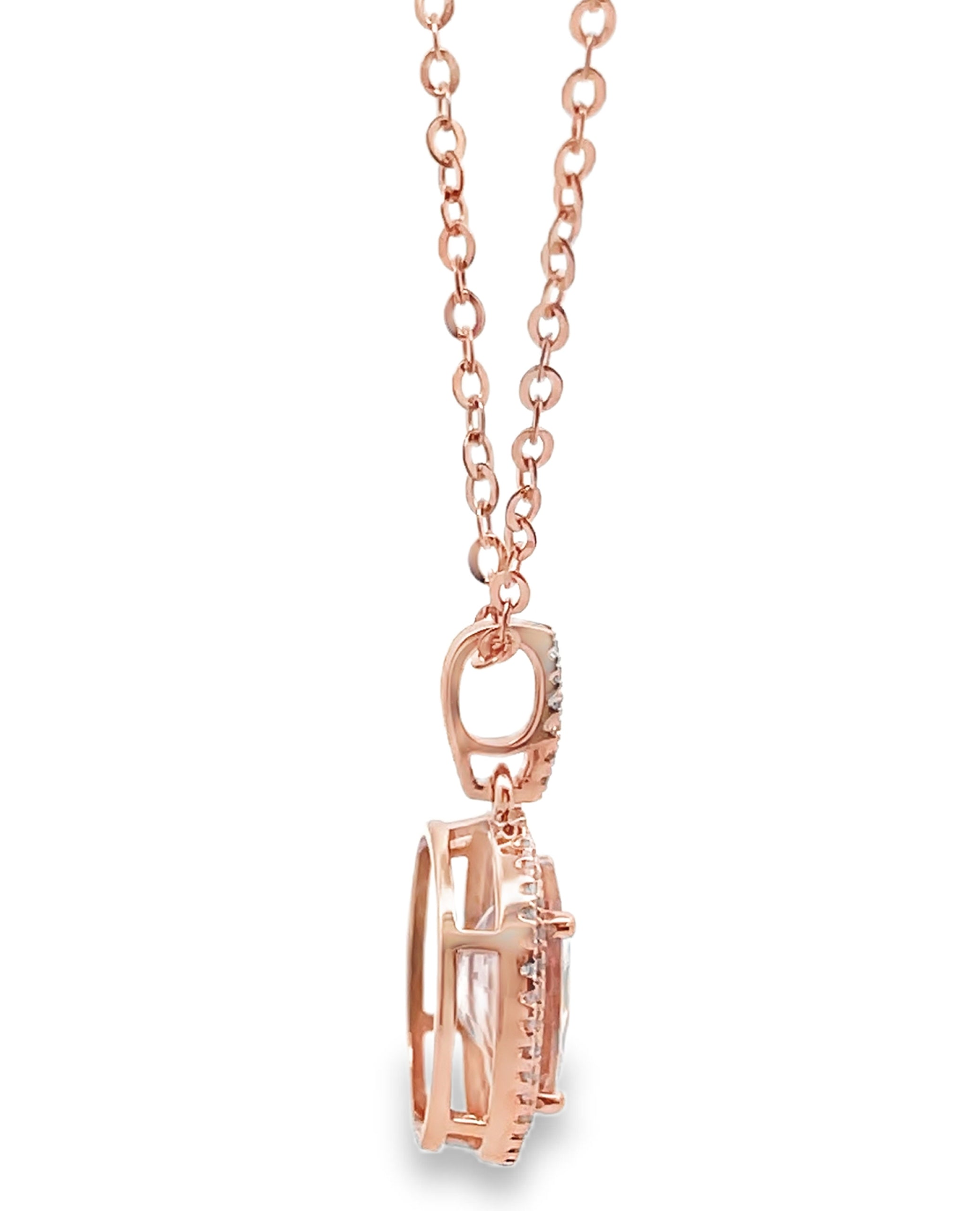 14K Rose Gold 3.09 Carat Morganite & Diamond Pendant Necklace