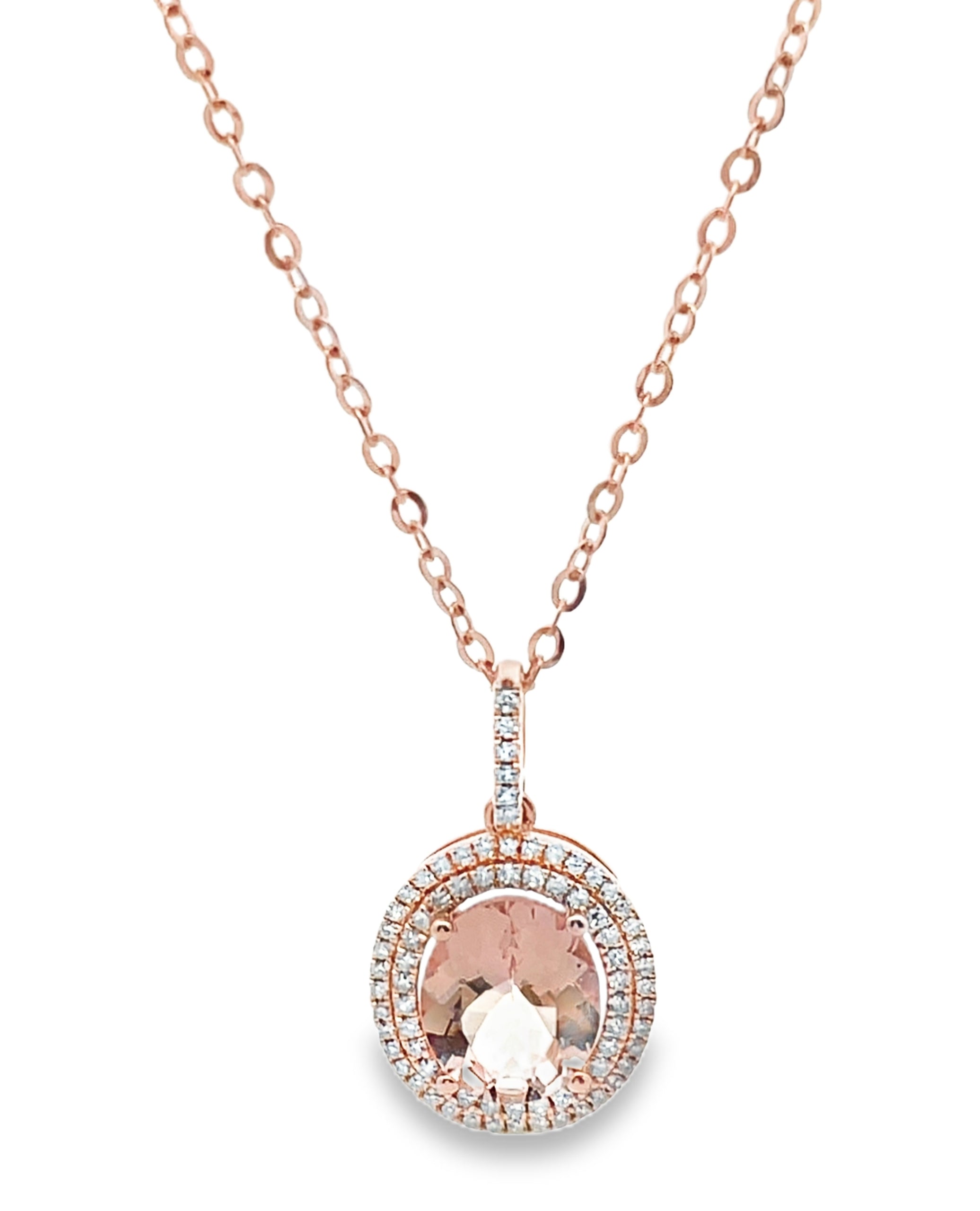 14K Rose Gold Morganite & Diamond Pendant Necklace