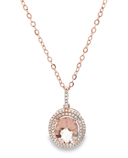 14K Rose Gold Morganite & Diamond Pendant Necklace